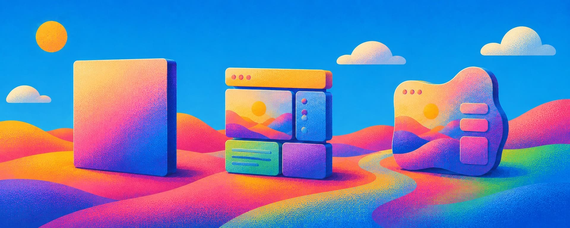 Colorful modular software interfaces in a landscape